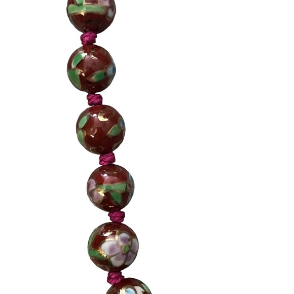 Vintage Chinese Cloisonné Knotted Opera Necklace Glass Lotus Beads 24” - Picture 4 of 7